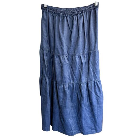 Deja Bleu Premium Denim Maxi Skirt Tiered Belted Prairie Western Boho M Peasant - Picture 4 of 9